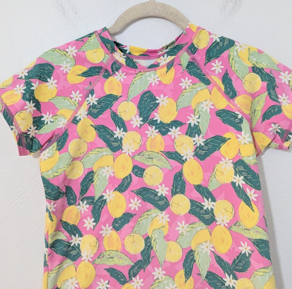 Garnet Hills Kids Lemon Print Rash Guard Swimwear Top Pink Yellow Girls 12 - Picture 2 of 8